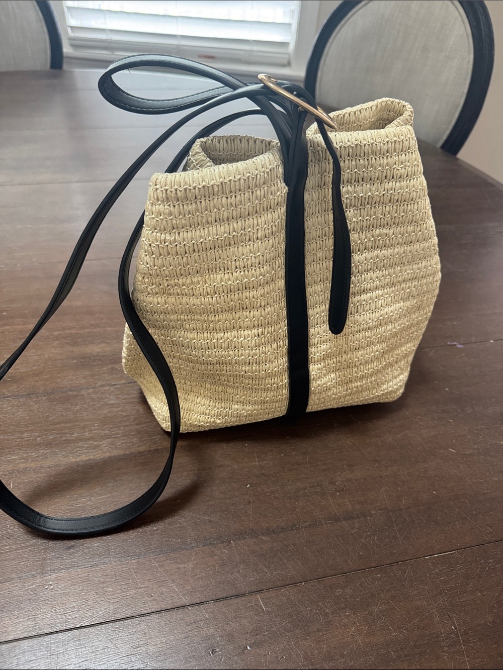 Old Navy Beige Woven Crossbody with Black Trim
